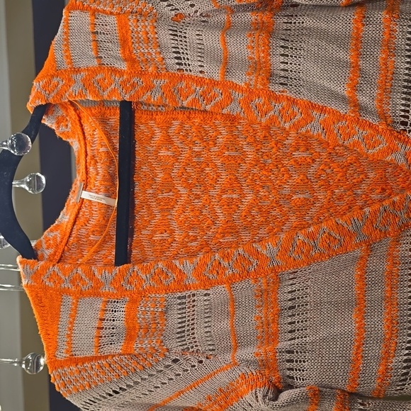 Free People Vibrant Orange and Beige Knit Cardigan - Picture 3 of 14